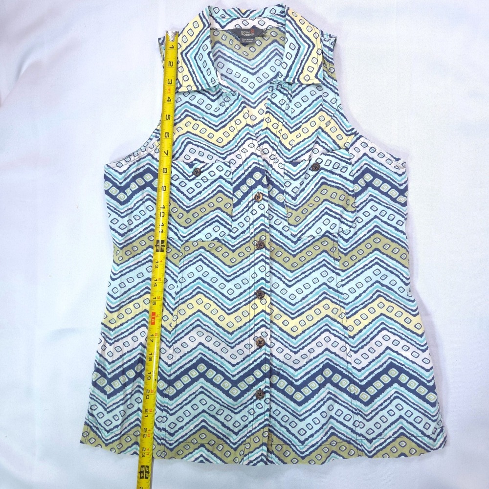 Royal Robbins Chevron Sleeveless Button Down Shirt Womens S Blue Green Coastal - Picture 9 of 9